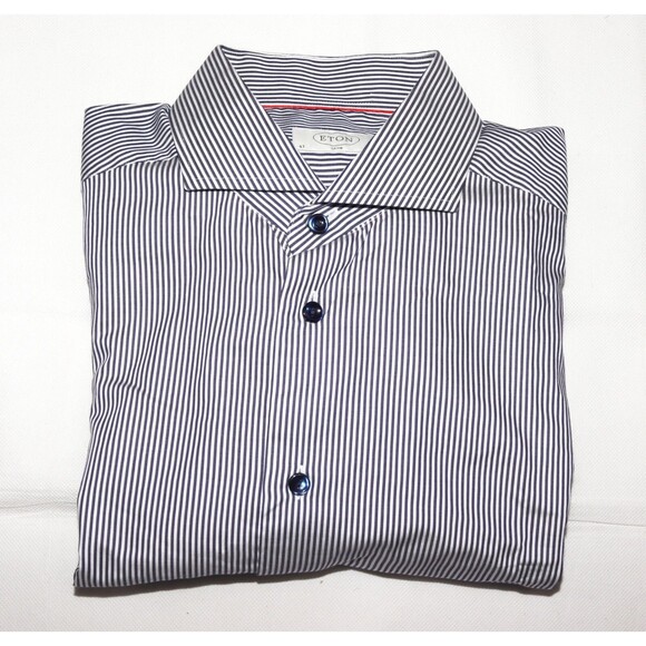 ETON Slim Fit Men's Long Sleeve Button Up Striped Dress Shirt Size Large 43/17 - Picture 6 of 7